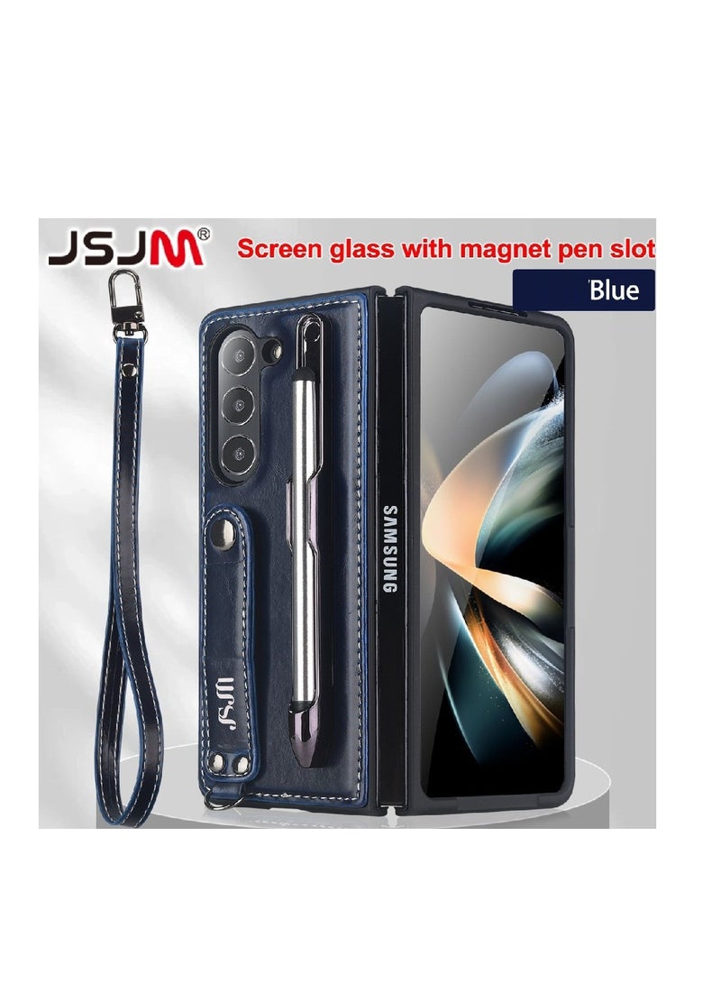 JSJM GALAXY FOLD 5 - JSJM BOOK LEATHER With GRIP + GLASS FOR SAMSUNG GALAXY FOLD 5 ( Design - 126) [ Blue Color ] - Image 2