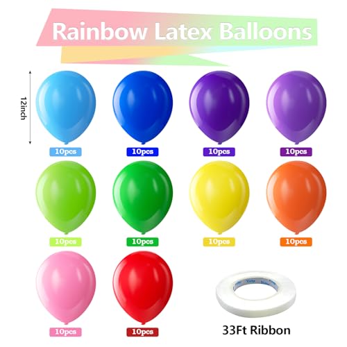 Bezente Assorted Rainbow Latex Balloons, 100 Pack 12 inch Round Helium Bright Color Balloons for Birthday Bridal Shower Wedding Party Decorations - Image 2
