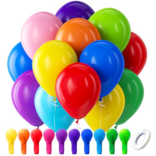 Bezente Assorted Rainbow Latex Balloons, 100 Pack 12 inch Round Helium Bright Color Balloons for Birthday Bridal Shower Wedding Party Decorations - Image 1