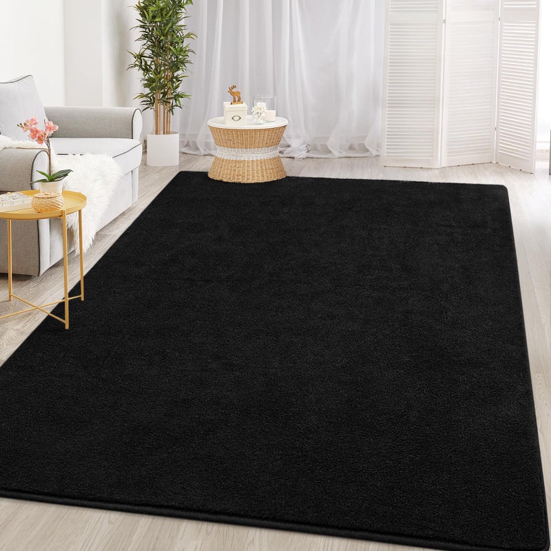 Gifeas Large Ultra Soft Modern Area Rugs for Living Room Bedroom, 4x6 Feet Black Thickened Memory Foam Indoor Solid Minimalist Carpets, Non-Slip Comfy Rug for Boys Girls Nursery Room Home Decor - Image 4