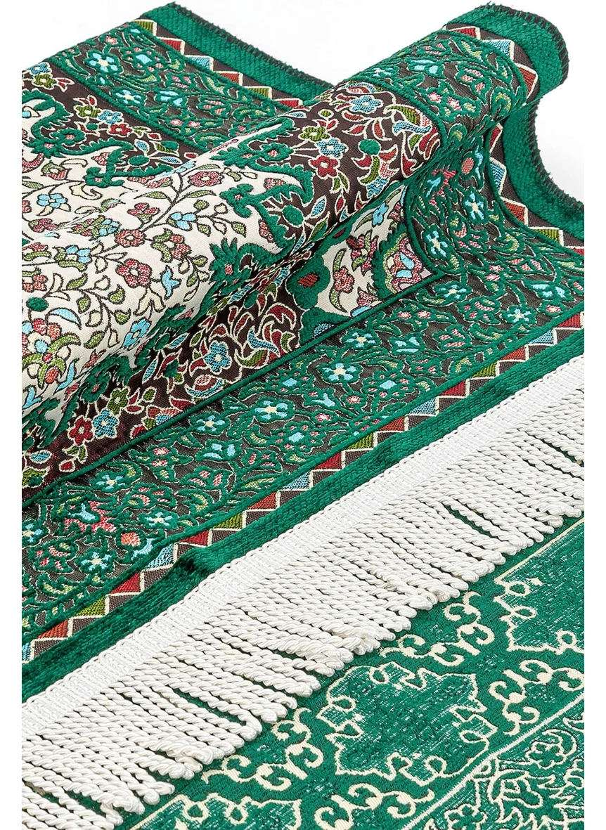 İhvan Online Authentic Ultra Luxury Chenille Prayer Rug Green