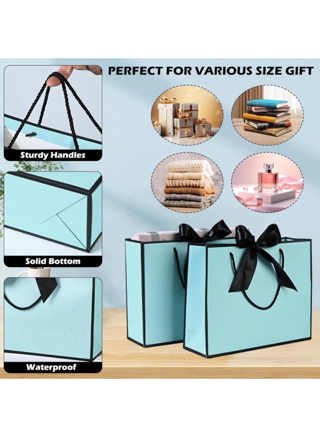Neox 3 Pcs Blue Large Gift Bags, Paper Bags with Ribbon, Greeting Cards and Tissue Paper, Portable Party Bags with Handles, Birthday Gift Bags, Present Bags for Wedding Party, Party Supplies - Image 3