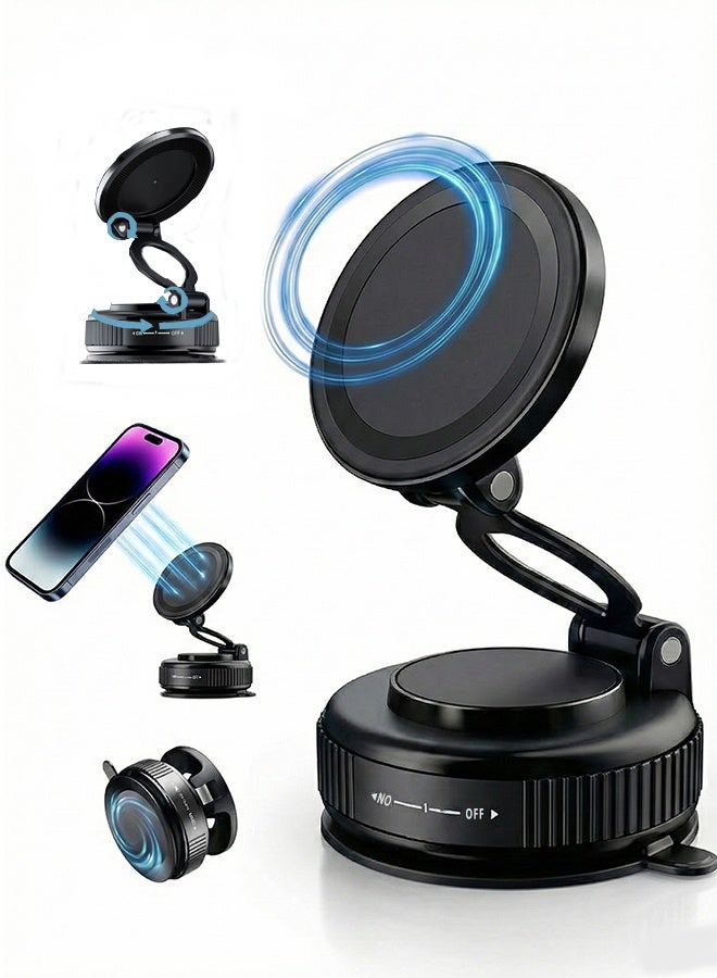 Yaqeen Magnetic Car Phone Holder, Magsafe Car Mount with 360°Rotatable 3-Axis Folding Strong Adsorption, Mobile Holder in Car With Vacuum Suction Cup And Magnetic Ring, for Car/Desk/Mirror And Other Surface - Image 1