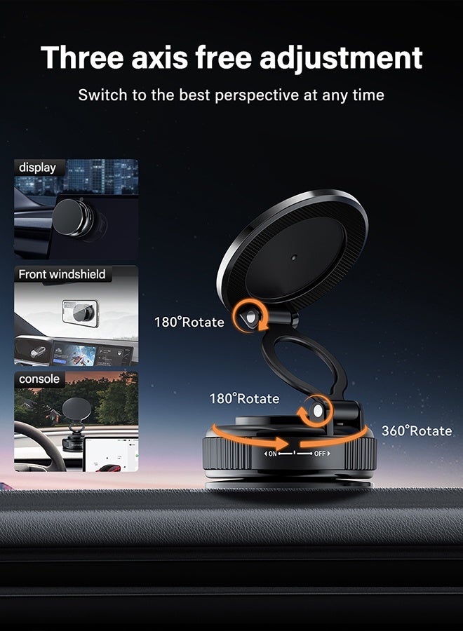 Yaqeen Magnetic Car Phone Holder, Magsafe Car Mount with 360°Rotatable 3-Axis Folding Strong Adsorption, Mobile Holder in Car With Vacuum Suction Cup And Magnetic Ring, for Car/Desk/Mirror And Other Surface - Image 3