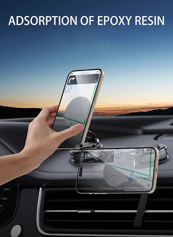 Yaqeen Magnetic Car Phone Holder, Magsafe Car Mount with 360°Rotatable 3-Axis Folding Strong Adsorption, Mobile Holder in Car With Vacuum Suction Cup And Magnetic Ring, for Car/Desk/Mirror And Other Surface - Image 2