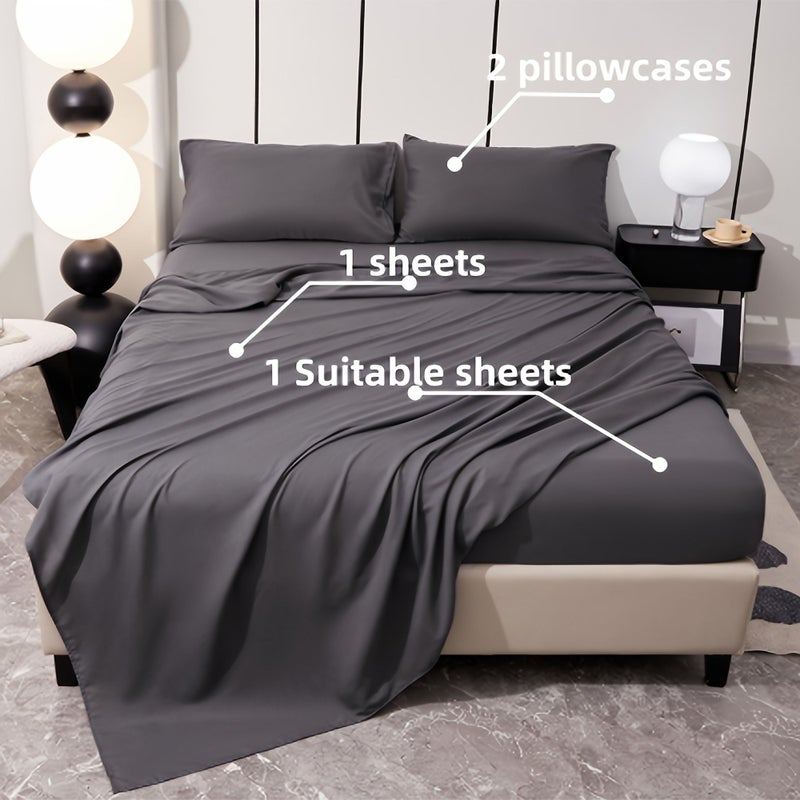 4pcs Fresh Green 80G Brushed Bed Sheet Set Fitted Sheet Flat Sheet Two Pillowcases Soft Durable - Image 2