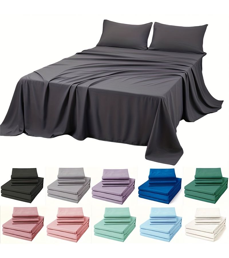 4pcs Fresh Green 80G Brushed Bed Sheet Set Fitted Sheet Flat Sheet Two Pillowcases Soft Durable - Image 1