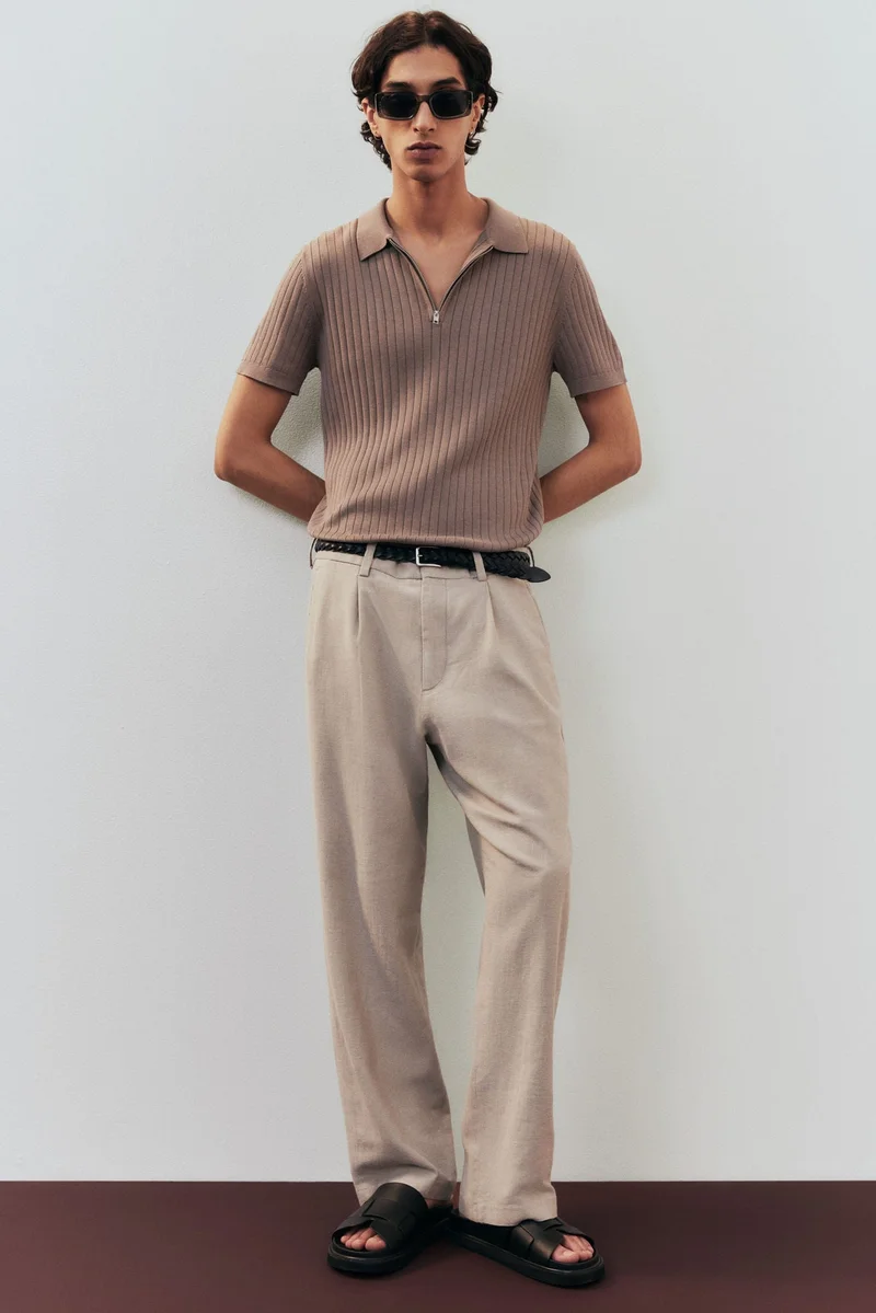 اتش اند ام Relaxed Fit linen-blend trousers