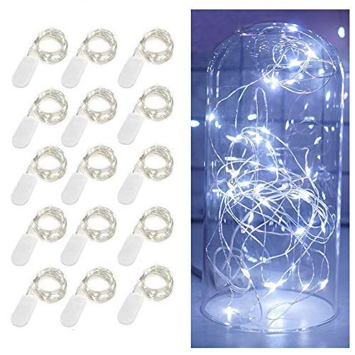 15 Pack Fairy Lights Battery Operated 10ft 30 LED Mason Jar Lights Silver Wire Waterproof Firefly Mini Led String Lights for Table Party Wedding Centerpiece DIY Crafts Christmas Decor