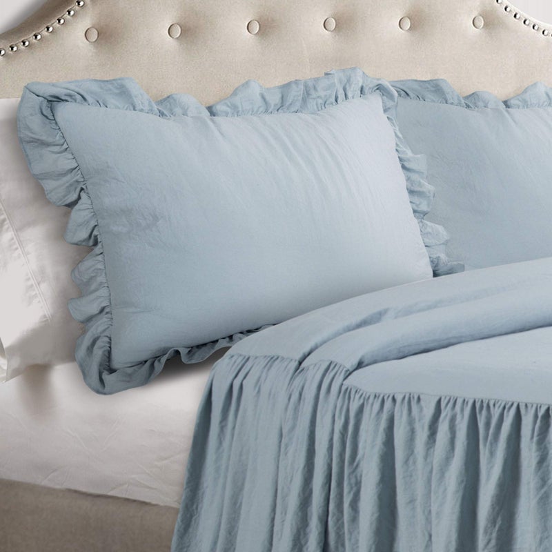 Lush Decor Lush Decor Ruffle Skirt Bedspread Set - 3 Piece Luxurious Farmhouse Bedding Set - Elegant, Charming Ruffle Detail - Timeless Style & Classic Design - Soft and Lightweight - Queen, Lake Blue  - Image 2