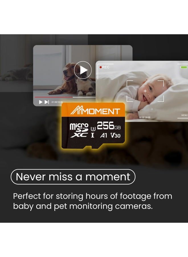 MMOMENT 256GB Micro SDXC Card, A1, UHS-I, U3, V30, Class 10 Compatible, Read Speed Up to 95 MB/s, Write Speed Up to 65 MB/s, SD Adapter Included - Image 3