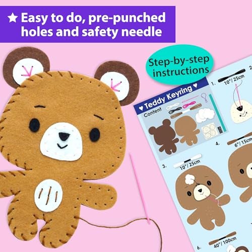 KRAFUN Unicorn Sewing Keyring Kit for Kids Age 7 8 9 10 11 12 Learn Art & Craft, Includes 6 Stuffed Animal Bear, Dog, Rabbit, Raccoon, Owl Dolls, Instruction & Felt Materials - Image 4