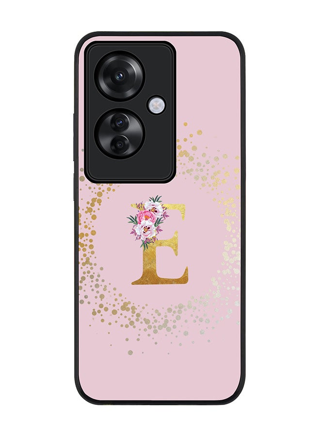 Stylizedd Rugged Black edge case for Oppo Reno11 F / Oppo F25 Pro 5G, Slim fit Soft Cover - Custom Monogram Initial Letter Floral Pattern Alphabet - E (Pink) - Image 1
