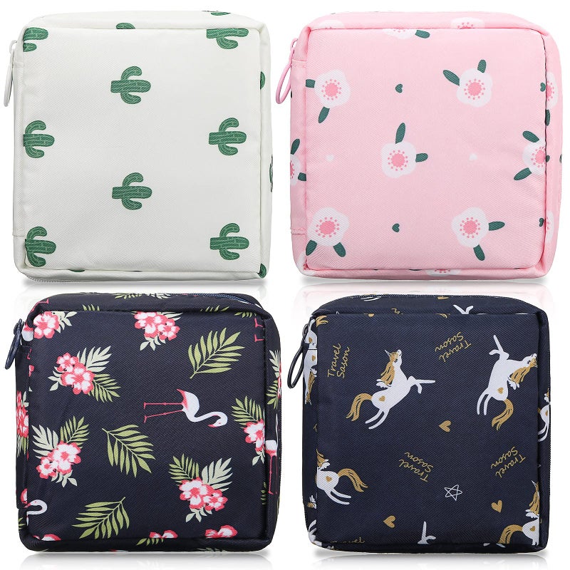 4 Pieces Sanitary Napkin Storage Bags Period Bag for Teen Girls Pad Bags for Period for School Sanitary Pouch for Feminine Products Sanitary Pad Storage Bag with Zipper for Teen Girls Women Ladies