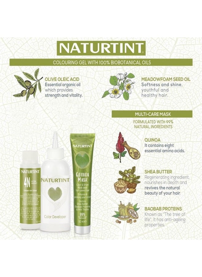 NATURTINT Permanent Hair Colour Medium Brown 4N | 92% Natural Ingredients | 100% Grey Coverage Long Lasting Hair Colour | Usda Certified | Ammonia Free Vegan Hair Color Gel - 4N Natural Chestnut 170Ml  - Image 5