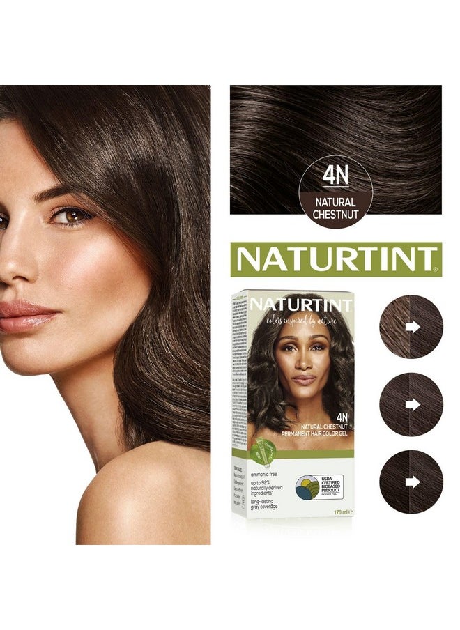 NATURTINT Permanent Hair Colour Medium Brown 4N | 92% Natural Ingredients | 100% Grey Coverage Long Lasting Hair Colour | Usda Certified | Ammonia Free Vegan Hair Color Gel - 4N Natural Chestnut 170Ml  - Image 2