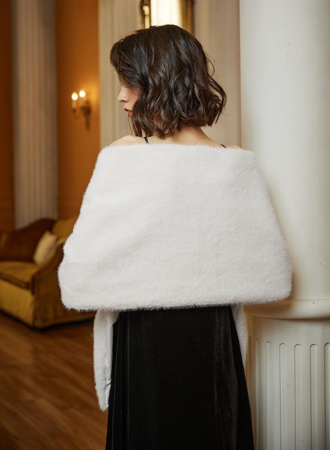 BEAUTELICATE Women Shawl Wrap Faux Fur Shrug Stole Scarf Winter Bridal Wedding Cover Up - Image 3