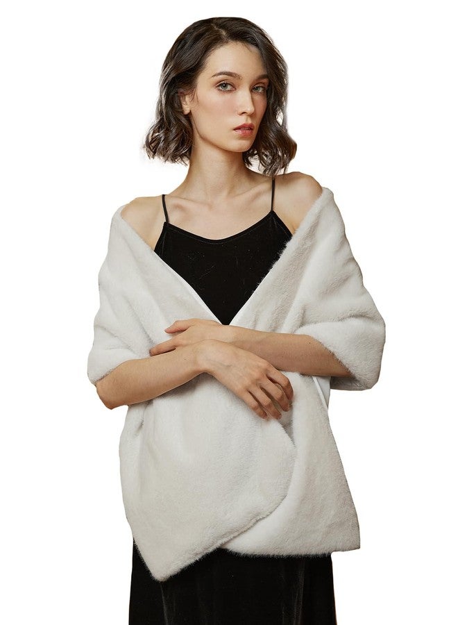 BEAUTELICATE Women Shawl Wrap Faux Fur Shrug Stole Scarf Winter Bridal Wedding Cover Up - Image 1