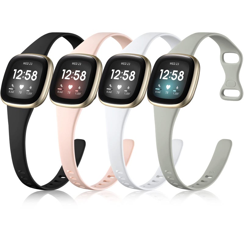 Getino Compatible with Fitbit Versa 3/ Versa 4 Bands/Sense/Sense 2 Bands Women Men, Durable Thin Sport Slim Band Accessories, Small Black/Gray/Pink/White - Image 1