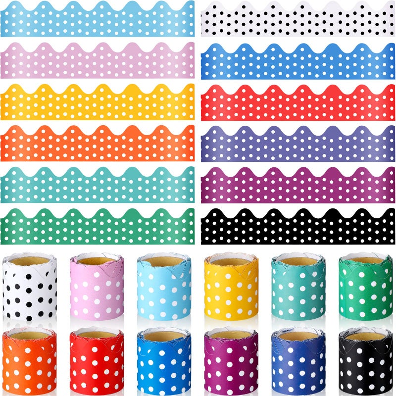 Laumoi 12 Packs Scalloped Bulletin Board Borders 1968 ft Colorful Classroom Borders for Bulletin Board Trim Bulletin Board Decorations for Bulletin Borders Wall Decor Dot