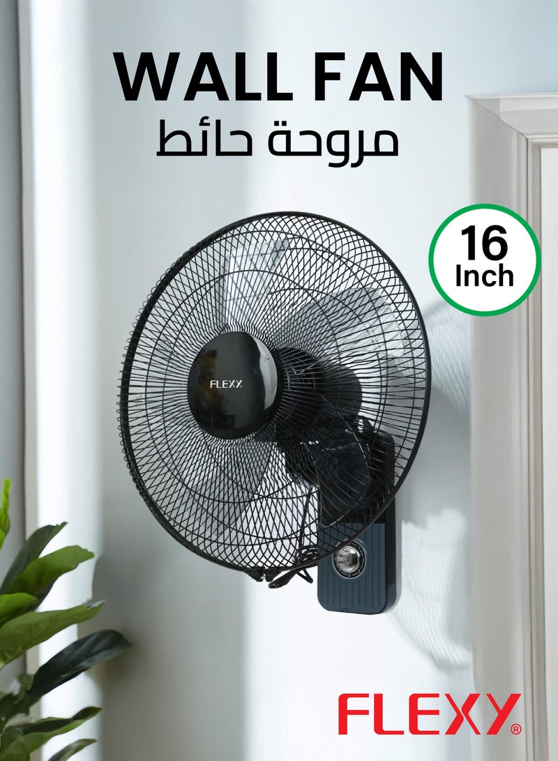 فليكسي 16 بوصة الحائط مروحة كهربائية للمنزل مكتب مساكن صالات رياضية وتنمو الخيام | 180 درجة تتأرجح 3 سرعات مروحة جدارية معدنية | مع جدار جبل  - Image 2