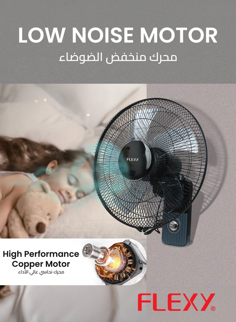 فليكسي 16 بوصة الحائط مروحة كهربائية للمنزل مكتب مساكن صالات رياضية وتنمو الخيام | 180 درجة تتأرجح 3 سرعات مروحة جدارية معدنية | مع جدار جبل  - Image 4