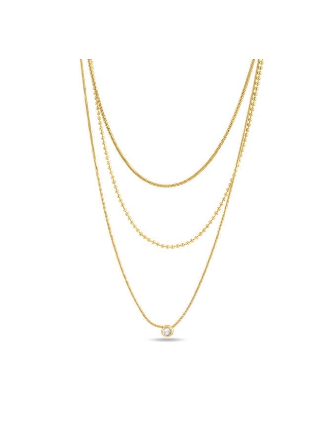 PALMONAS 18k Gold Tone Plated Golden Layers With Stone Necklace
 for Women - Image 1