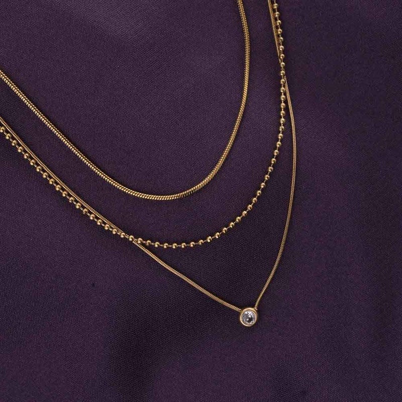 PALMONAS 18k Gold Tone Plated Golden Layers With Stone Necklace
 for Women - Image 3