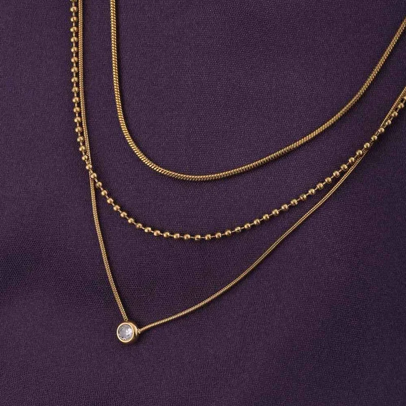 بالموناس PALMONAS 18k Gold Tone Plated Golden Layers With Stone Necklace
 for Women
