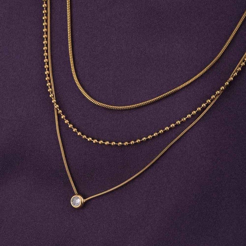 PALMONAS 18k Gold Tone Plated Golden Layers With Stone Necklace
 for Women - Image 2