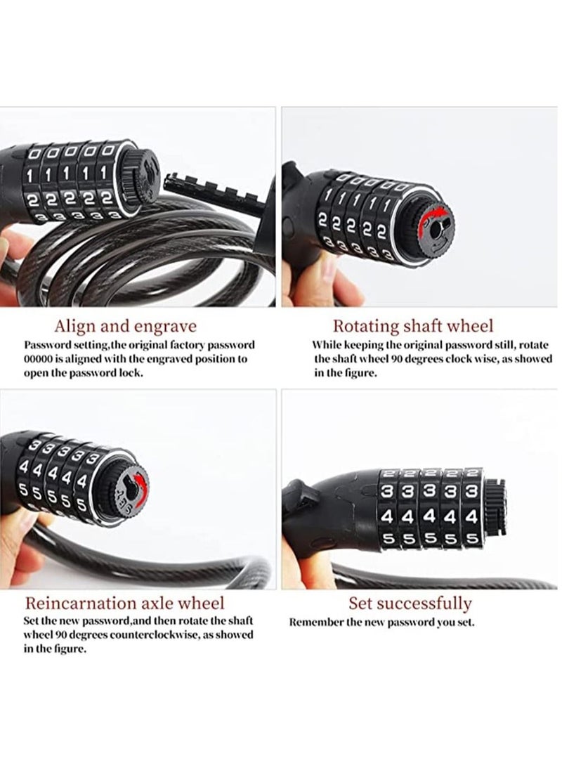SKY-TOUCH - Bike Lock Cable 1.2M 5-Digit Code Coil Resettable Combination Bicycle Locks Anti-Theft Cycling Password Locks For Bikes And Scooters - Image 1