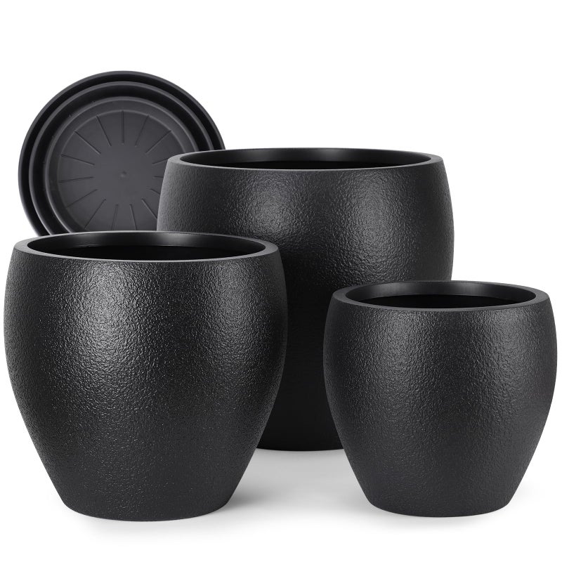 YNNICO Plant Pots 17.5/14.8/12.2 inch Set of 3, Flower Pots with Drainage Holes, Large Planters for Indoor Outdoor Garden Plants and Flowers. (Black) - Image 1
