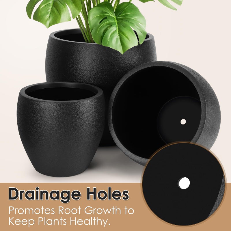 YNNICO Plant Pots 17.5/14.8/12.2 inch Set of 3, Flower Pots with Drainage Holes, Large Planters for Indoor Outdoor Garden Plants and Flowers. (Black) - Image 3