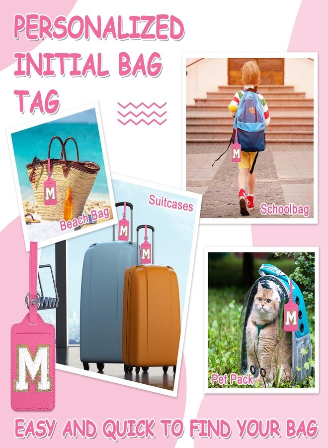 بطاقات أمتعة شخصية تحمل الأحرف الأولى للحقائب، بطاقات أمتعة جلدية لطيفة تحمل حروفًا للسفر، بطاقة تعريف الحقيبة بالاسم، بطاقات حقائب للرجال والنساء والأطفال (وردي - أبيض، مقاس متوسط) - Image 5