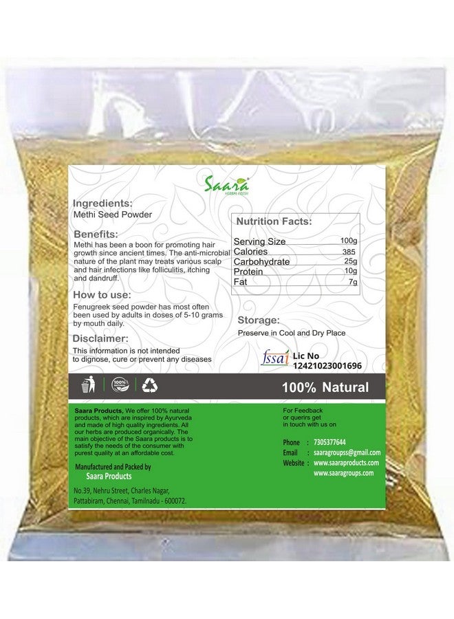 Saara مسحوق بذور الحلبة SAARA لنمو الشعر - 100 جرام، للأكل، السكري (مسحوق بذور الحلبة، ميثي، ألياف الحلبة، ميثولو ماثي فيندايام ميثي عبوة 1 × 100 جرام) - Image 2