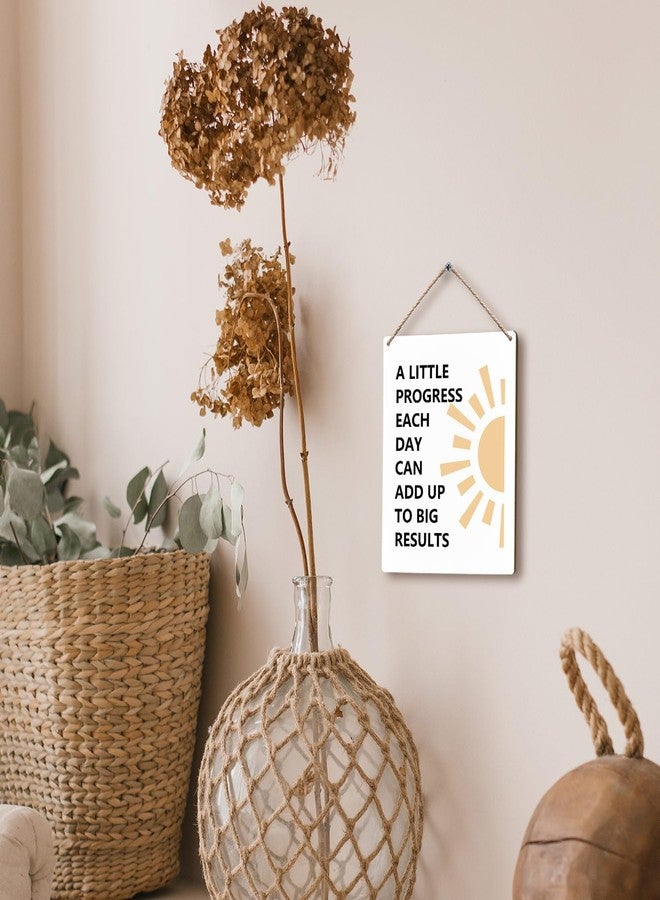 FUGWN Motivational Mental Health Boho Sun Hanging Wooden Signs 8x10, Mental Health School Counselor Office Decor, A Little Progress Each Day Adds Up to Big Results Inspirational Wall Decor - Image 4