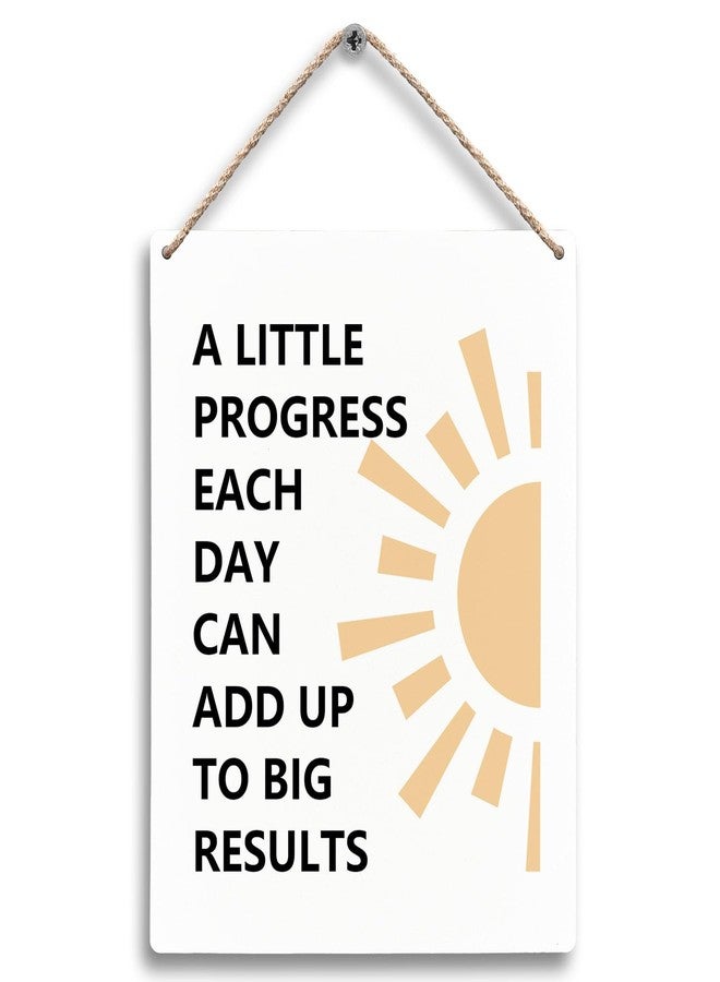 FUGWN Motivational Mental Health Boho Sun Hanging Wooden Signs 8x10, Mental Health School Counselor Office Decor, A Little Progress Each Day Adds Up to Big Results Inspirational Wall Decor - Image 1