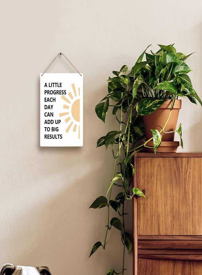 FUGWN Motivational Mental Health Boho Sun Hanging Wooden Signs 8x10, Mental Health School Counselor Office Decor, A Little Progress Each Day Adds Up to Big Results Inspirational Wall Decor - Image 2