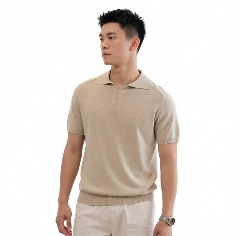 Men's Short Sleeve Polo Shirt with Turn-Down Collar Business Casual Summer Knit Top