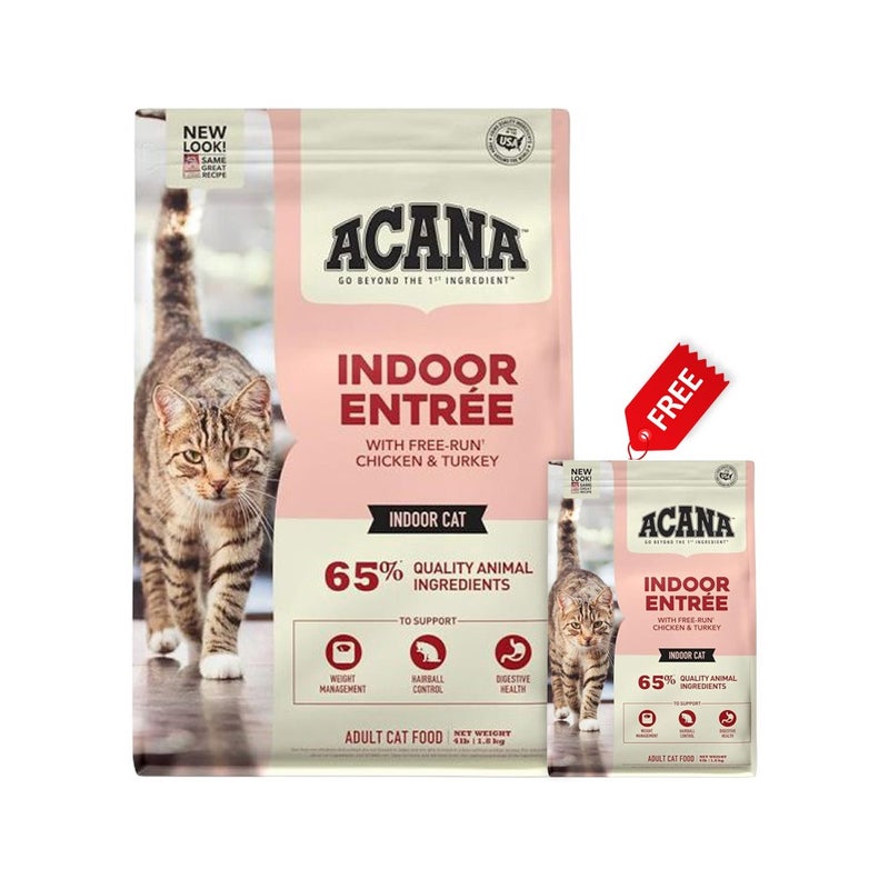 (أسنى) Acana Indoor Entree Dry Cat Food - 1.8 Kg + Free Acana Indoor Entree Dry Cat Food - 340 g