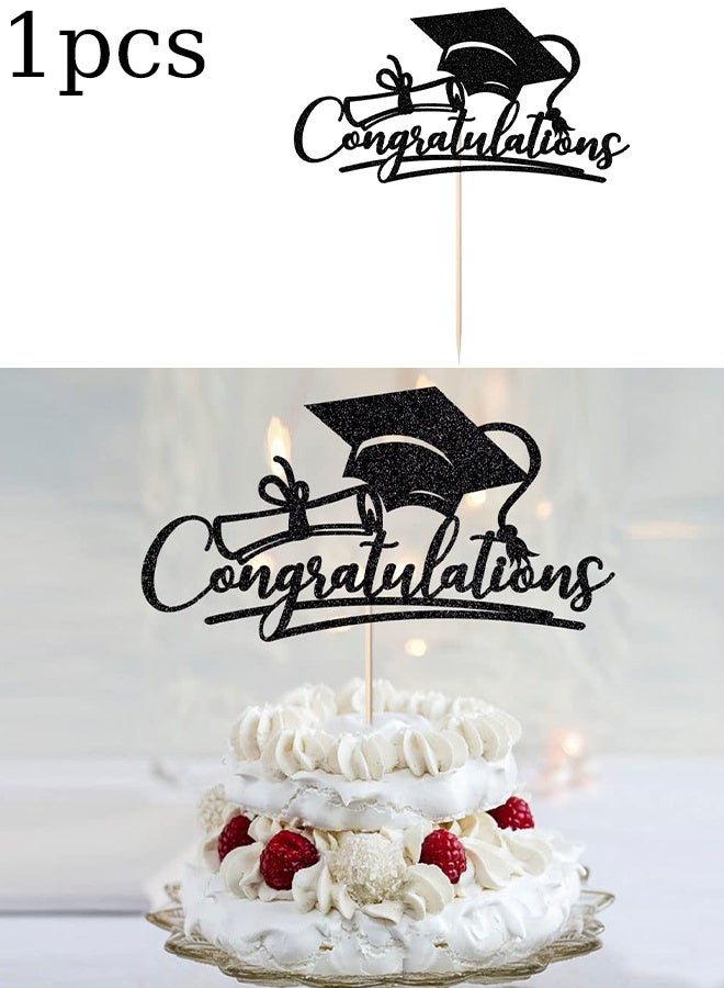 KANGLI Congratulations Graduation Cake Topper, Congrats Grad Cake Decor for Graduation Parties, Successes and Happy Occasions, High School, College and Senior Graduation Party Decorations Supplies, Black - Image 1