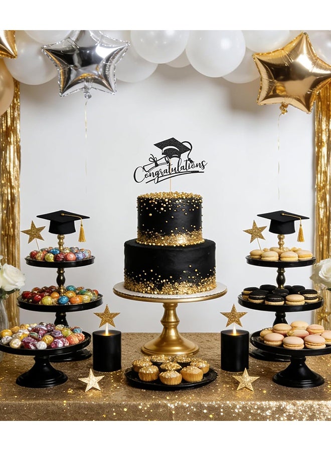 KANGLI Congratulations Graduation Cake Topper, Congrats Grad Cake Decor for Graduation Parties, Successes and Happy Occasions, High School, College and Senior Graduation Party Decorations Supplies, Black - Image 4