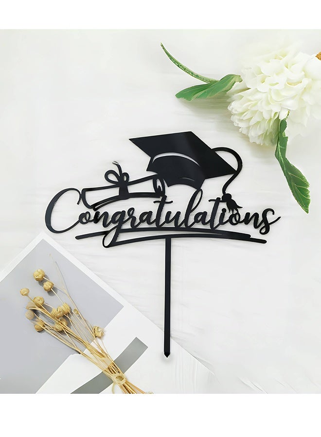 KANGLI Congratulations Graduation Cake Topper, Congrats Grad Cake Decor for Graduation Parties, Successes and Happy Occasions, High School, College and Senior Graduation Party Decorations Supplies, Black - Image 5