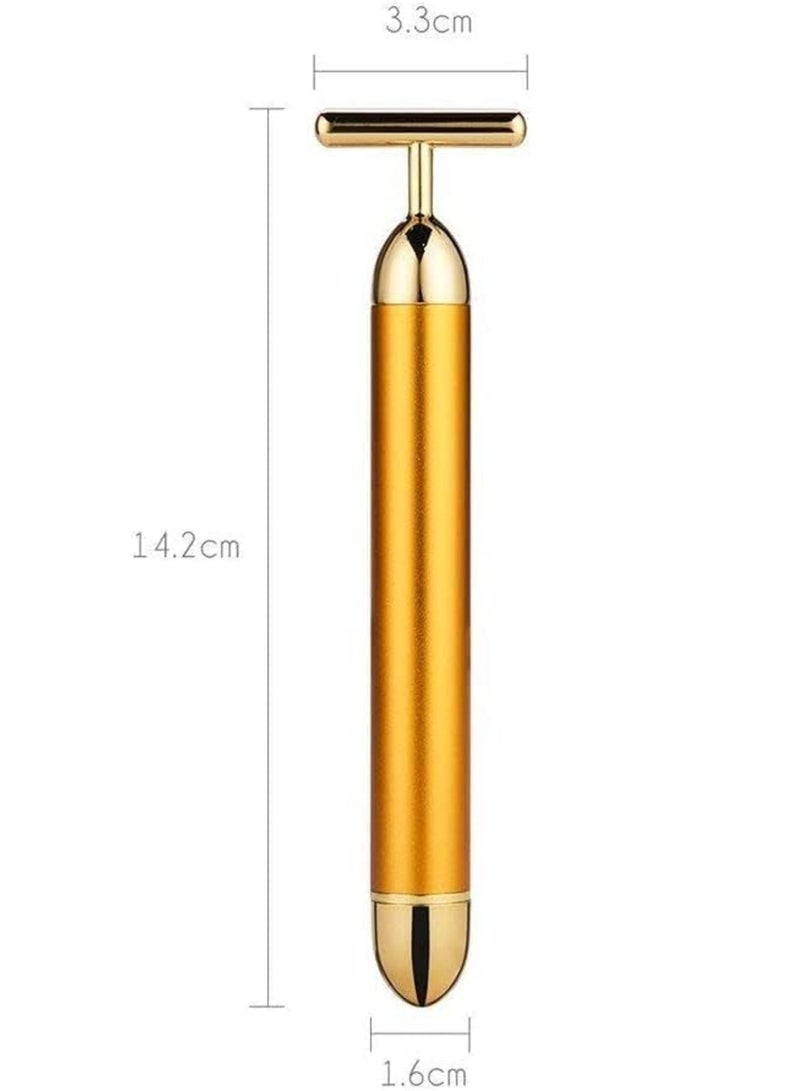 24K Gold Electric Beauty Bar – Facial Massager for Forehead, Cheek & Neck | Skin Tightening Tool with T-Shaped Design | Promotes Blood Circulation & Youthful Glow | Anti-Aging Skincare Tool - Image 1