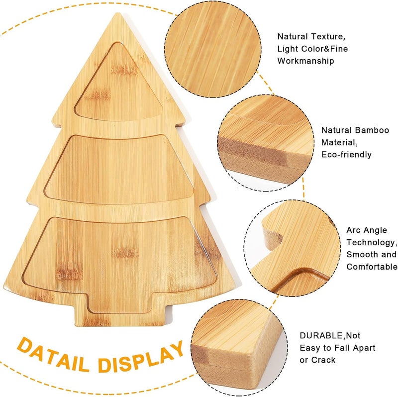 eBoot EBOOT 2 Sets Christmas Tree Dessert Serving Dishes Tree Plates Chip and Dip Set Christmas Serving Platter Removable Porcelain Plates with Bamboo Tray for PartyWhite  - Image 2