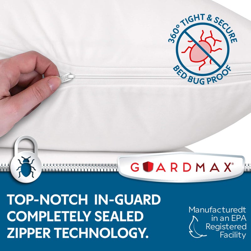 جارد ماكس Guardmax Pillow Pillow Protector Size Size - Shippered Fed Bug Pillow Protector 12 Pack - غطاء حالة وسادة Hypoallergenic يحمي من عث غبار السرير والانسكابات السائلة - (20 × 30)  - Image 2