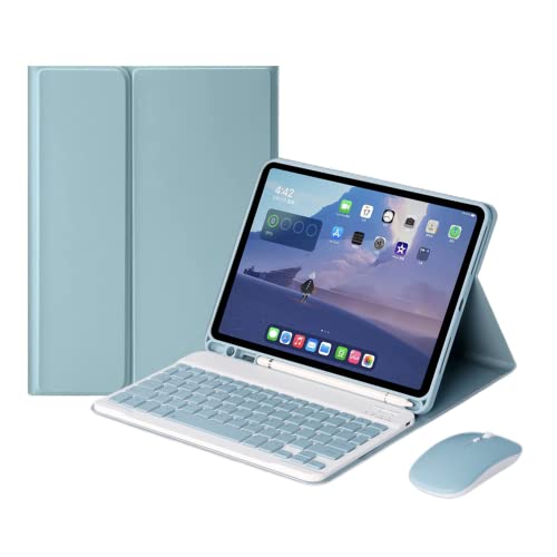 AnMengXinLing Keyboard Case for iPad 9th/8th/7th Generation with Mouse,Case for iPad9 iPad8 iPad7 10.2 inch with Pencil Holder and Deatachable Keyboard, Blue - Image 1