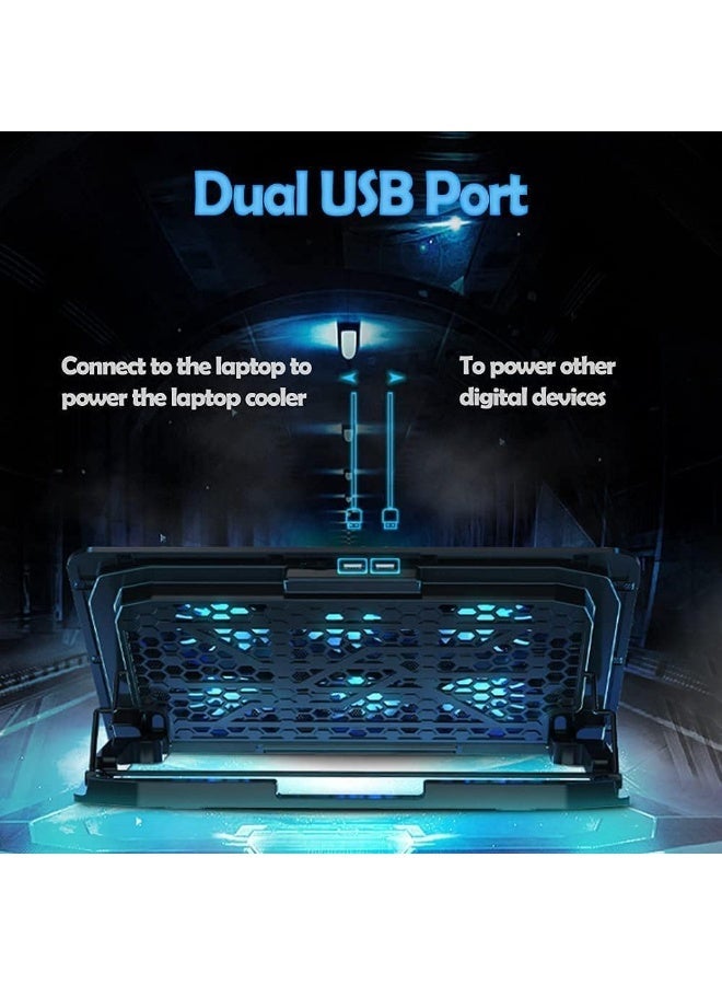 MostNow Laptop Cooling Pad,  Laptop Cooler Stand with 6 Quiet Cooling Fans and Multi Angle Adjustable Dual USB Powered Gaming Laptop Cooling Stand for 12-17 Inch Laptop Computer - Image 5