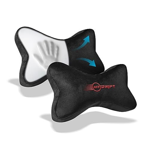 Neodrift ‘NeckBone’ - Neck Rest Cushion Orthopedic Velvet Memory Foam Pillow for Neck, Head, Shoulder Support - Pain Relief for Car, Set of 2 (Colour-Black+Red) - Image 1