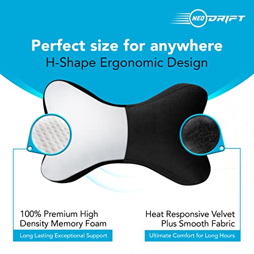 Neodrift ‘NeckBone’ - Neck Rest Cushion Orthopedic Velvet Memory Foam Pillow for Neck, Head, Shoulder Support - Pain Relief for Car, Set of 2 (Colour-Black+Red) - Image 2